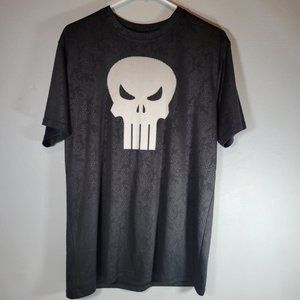 Marvel Mens Punisher Shirt - Size L - Short Sleeve Skull - Black - Polyester See